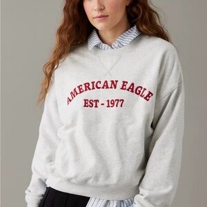 American Eagle Light Heather Gray Sweatshirt with Red Arch Logo Size S
